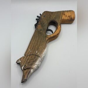 Hand Carved Hand Painted Coyote Rubber Band Launcher Toy, Wooden Toys